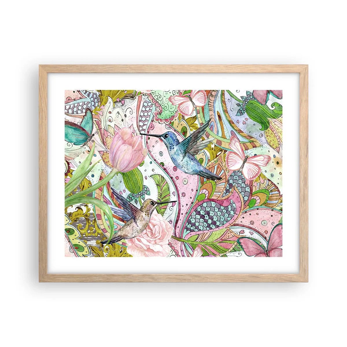Poster in cornice rovere chiaro - Intrecciate nei rami - 50x40 cm