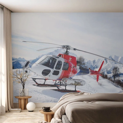 Fotomurali Premium Sand - Sempre pronto - Elicottero, Paesaggio, Alpi - 200x140 cm