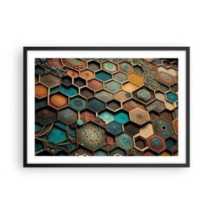 Poster in cornice nera - Ornamenti colorati in motivi esagonali - 70x50cm - Decorazioni arabe: variazione - Decorazione murale moderna per soggiorno e camera da letto ARTTOR