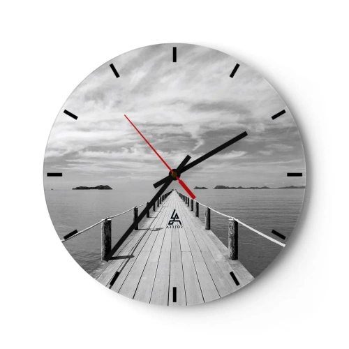 Orologio da parete - Orologio in Vetro - Un molo che si estende in lontananza sulla superficie calma del mare - 30x30cm - Forse un viaggio... - Decorazione murale moderna per soggiorno, cucina e camera da letto ARTTOR