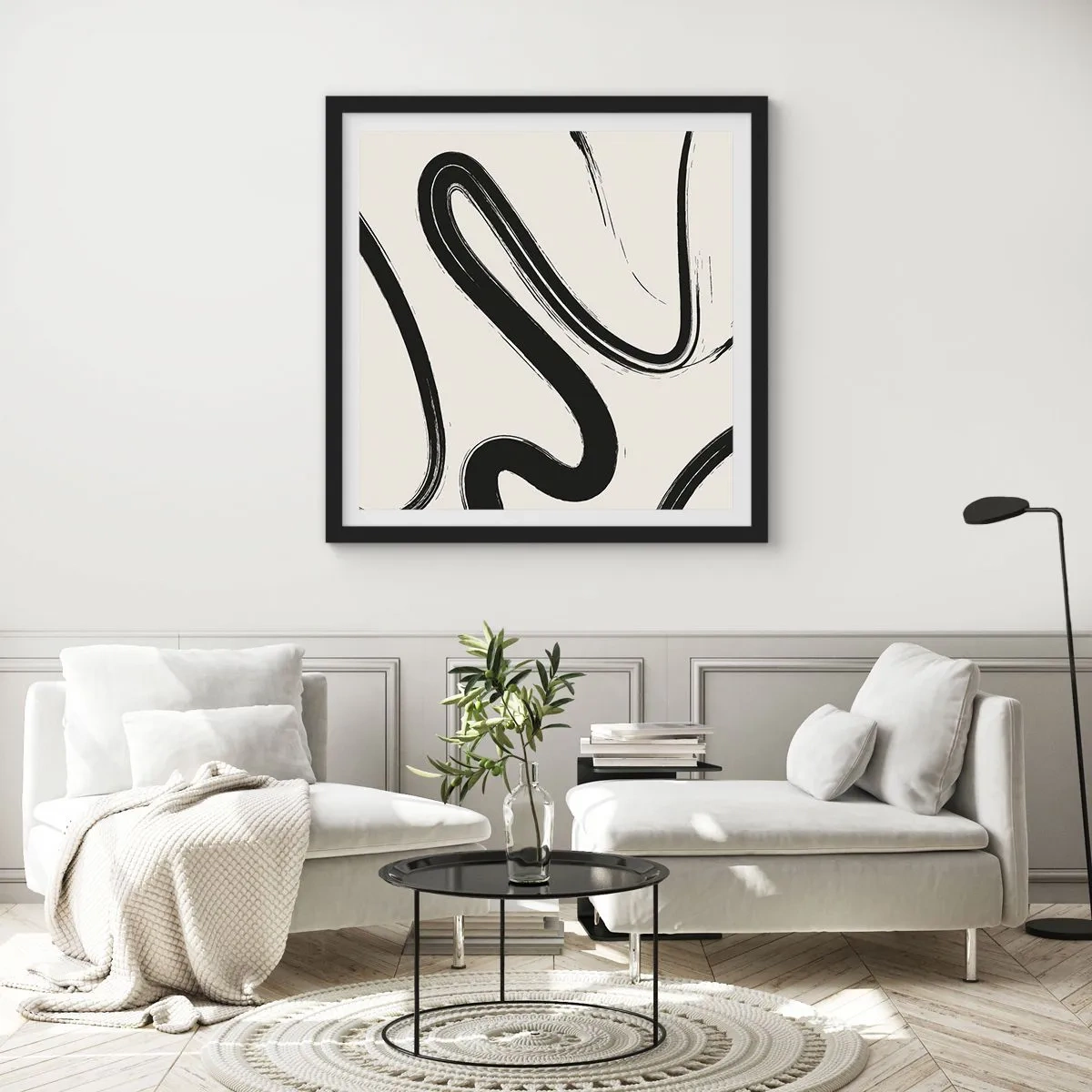 Poster in cornice nera - Capriccio bianco e nero - 40x40 cm