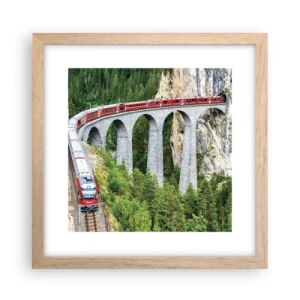 Poster in cornice rovere chiaro - Il treno tra i monti - 30x30 cm