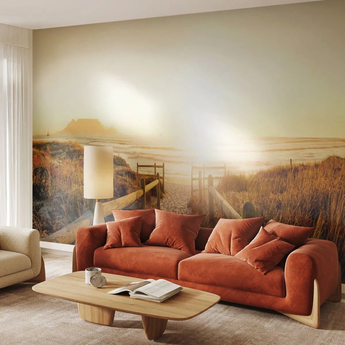 Fotomurali Autoadesivo Deluxe Sticker - Attraverso la duna, verso il sole - Paesaggio, Spiaggia, Tramonto - 250x175 cm