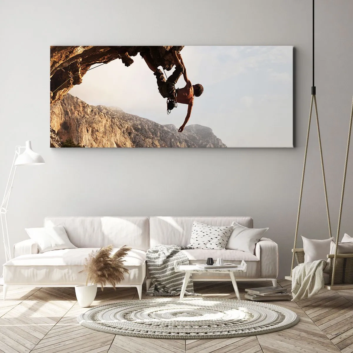 Quadro su tela - Stampe su Tela - Il mondo ristretto in una mano sul bordo del masso - 90x30 cm