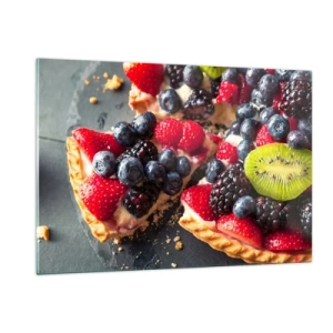 Quadro su vetro - Crostata di frutta con mirtilli, kiwi e fragole - 120x80cm - Dolce vita! - Decorazione murale moderna per soggiorno e camera da letto ARTTOR