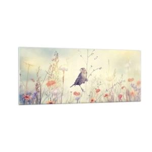 Quadro su vetro - Ritratto d'uccello con prato di sfondo - 100x40 cm