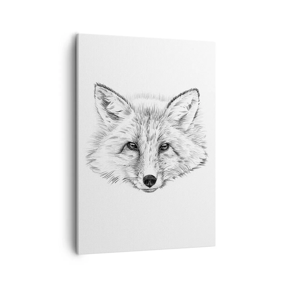 Quadro su tela - Stampe su Tela - Disegno in bianco e nero di una testa di volpe su sfondo bianco - 50x70cm - Questi occhi possono mentire? - Decorazione murale moderna per soggiorno e camera da letto ARTTOR