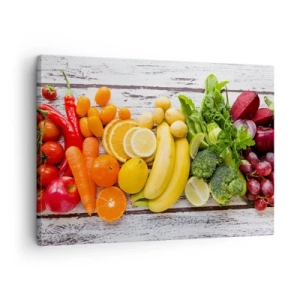 Quadro su tela - Stampe su Tela - Frutta e verdura colorate su uno sfondo di legno - 70x50cm - Non basta? - Decorazione murale moderna per soggiorno e camera da letto ARTTOR