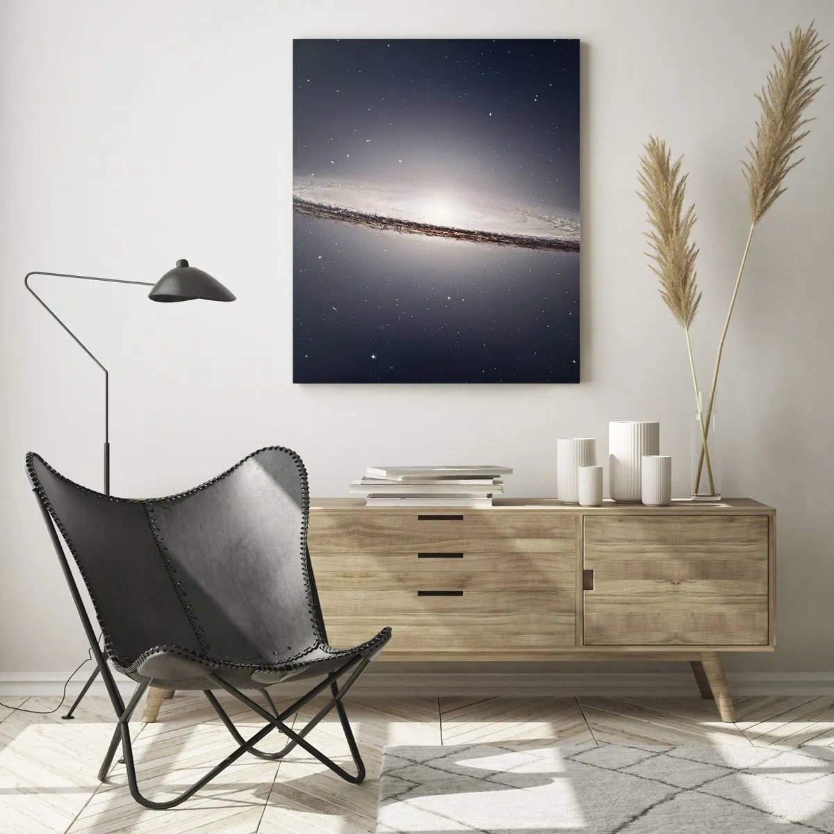Quadro su vetro - Una galassia a spirale sullo sfondo dello spazio stellato - 80x120cm - Tanto tempo fa in una lontana galassia... - Decorazione murale moderna per soggiorno e camera da letto ARTTOR