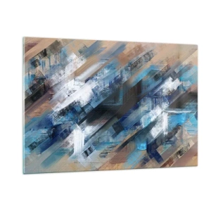Quadro su vetro - Strisce diagonali astratte nei toni del blu, bianco e beige - 120x80cm - Sulla diagonale blu - Decorazione murale moderna per soggiorno e camera da letto ARTTOR