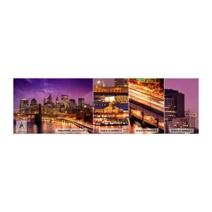Campione di Fotomurale Adesivo Deluxe Sticker - Manhattan in viola e oro - Città, New York, Architettura - 100x30 cm