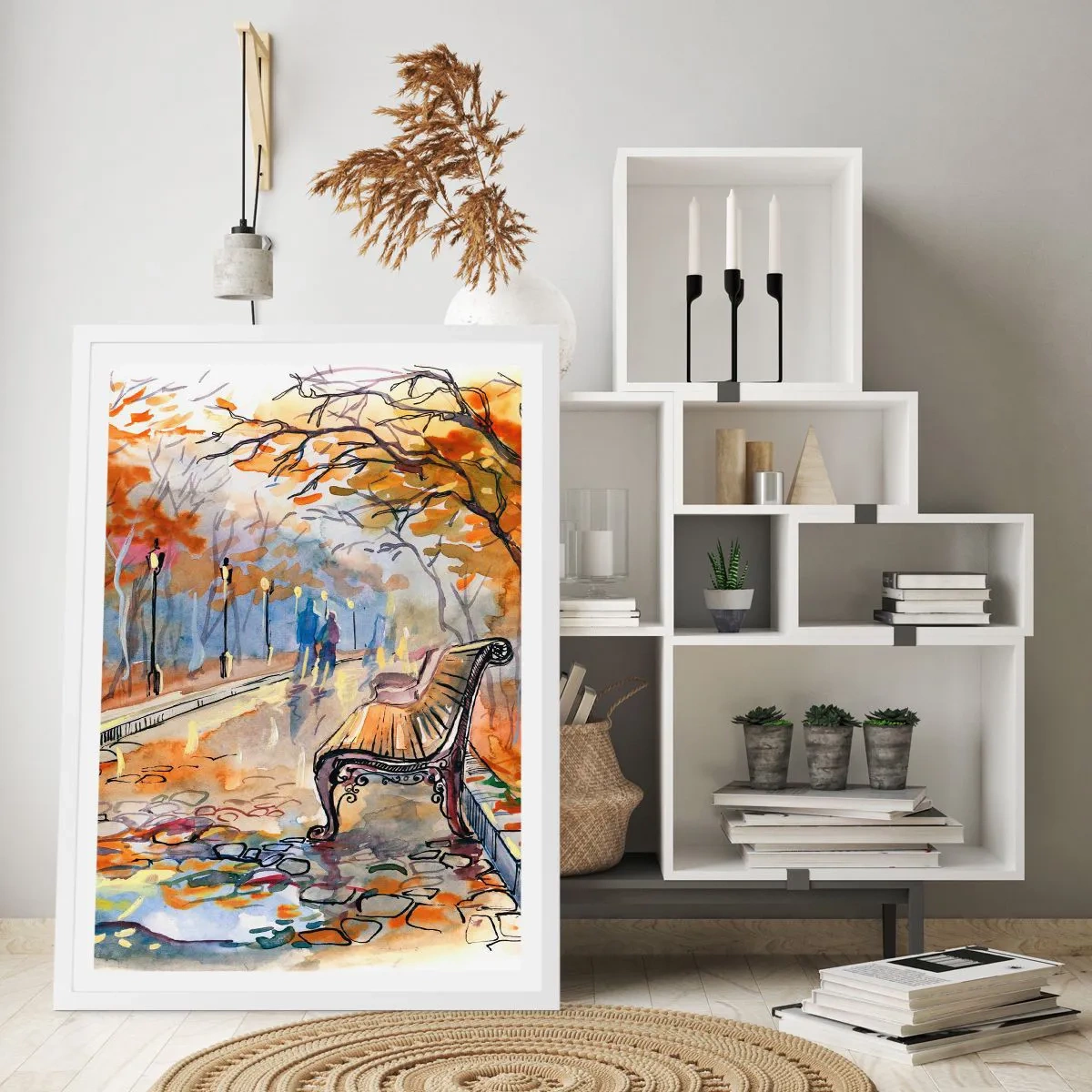 Poster in cornice bianca - Passeggiando insieme l'autunno - 61x91 cm