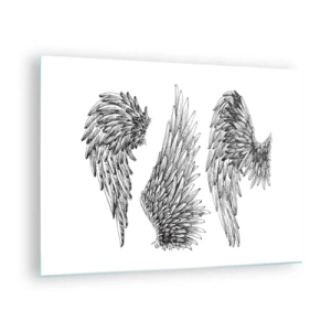 Quadro su vetro - Ali d'angelo in grafica artistica in bianco e nero - 70x50cm - Anche tu puoi essere un angelo - Decorazione murale moderna per soggiorno e camera da letto ARTTOR