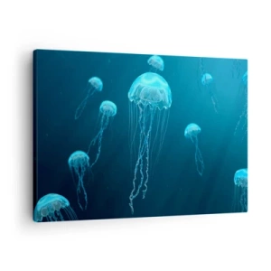 Quadro su tela - Stampe su Tela - Meduse che galleggiano nelle profondità dell'oceano nei toni del blu - 70x50cm - La danza oceanica - Decorazione murale moderna per soggiorno e camera da letto ARTTOR