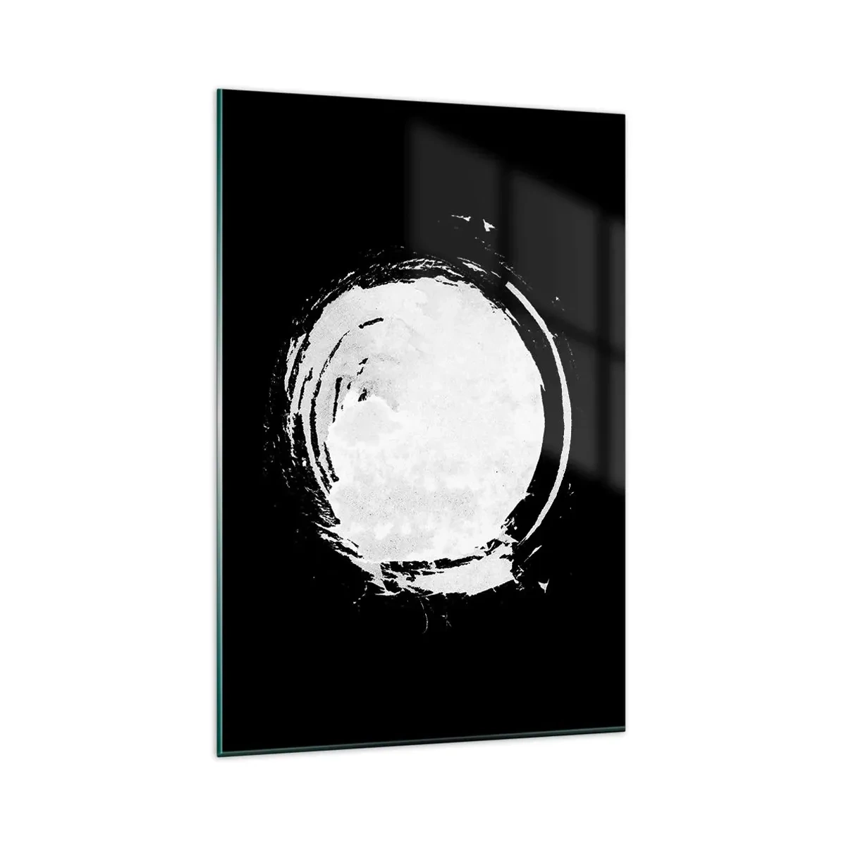 Quadro su vetro - Un cerchio bianco su sfondo nero in stile minimalista. - 80x120cm - Una buona soluzione - Decorazione murale moderna per soggiorno e camera da letto ARTTOR