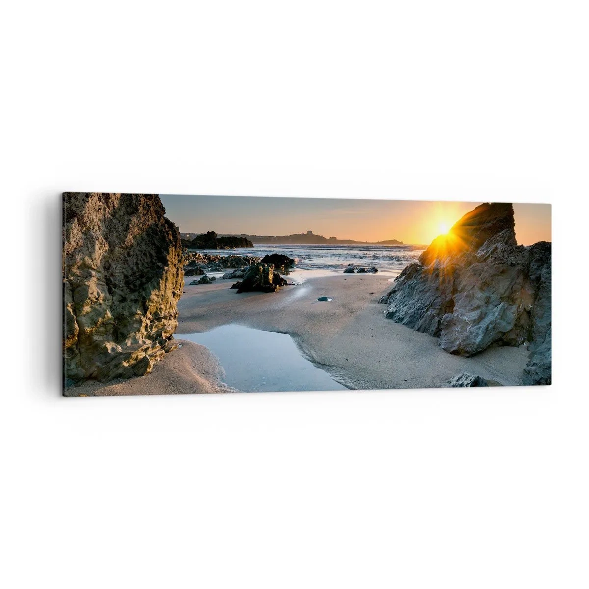 Quadro su tela - Stampe su Tela - Tramonto pittoresco su una spiaggia rocciosa - 140x50cm - Mai toccate da mano umana - Decorazione murale moderna per soggiorno e camera da letto ARTTOR