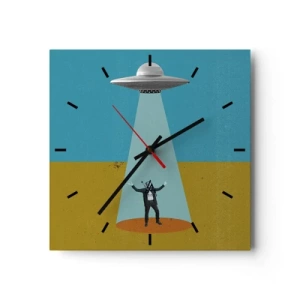 Orologio da parete - Orologio in Vetro - Un uomo alla luce di un UFO sullo sfondo di un paesaggio colorato - 30x30cm - Incontro ravvicinato - Decorazione murale moderna per soggiorno e camera da letto ARTTOR