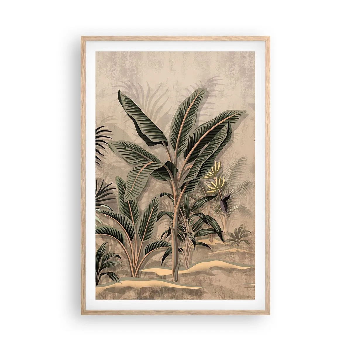 Poster in cornice rovere chiaro - Incisione in stile coloniale - 61x91 cm