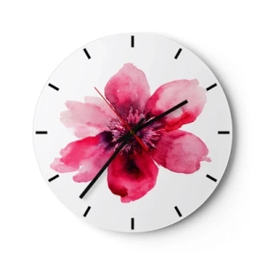 Orologio da parete - Orologio in Vetro - Composizione floreale rossa ad acquerello - 30x30cm - Bacio profumato al carminio  - Decorazione murale moderna per soggiorno, cucina e camera da letto ARTTOR