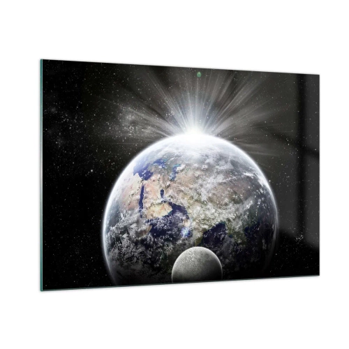 Quadro su vetro - La Terra e la Luna in uno scenario spaziale - 100x70cm - In pieno splendore - Decorazione murale moderna per soggiorno e camera da letto ARTTOR
