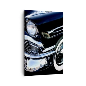 Quadro su tela - Stampe su Tela - Primo piano del faro e del parafango di un'auto classica nera - 80x120cm - Classicità in argento, nero e bianco - Decorazione murale moderna per soggiorno e camera da letto ARTTOR