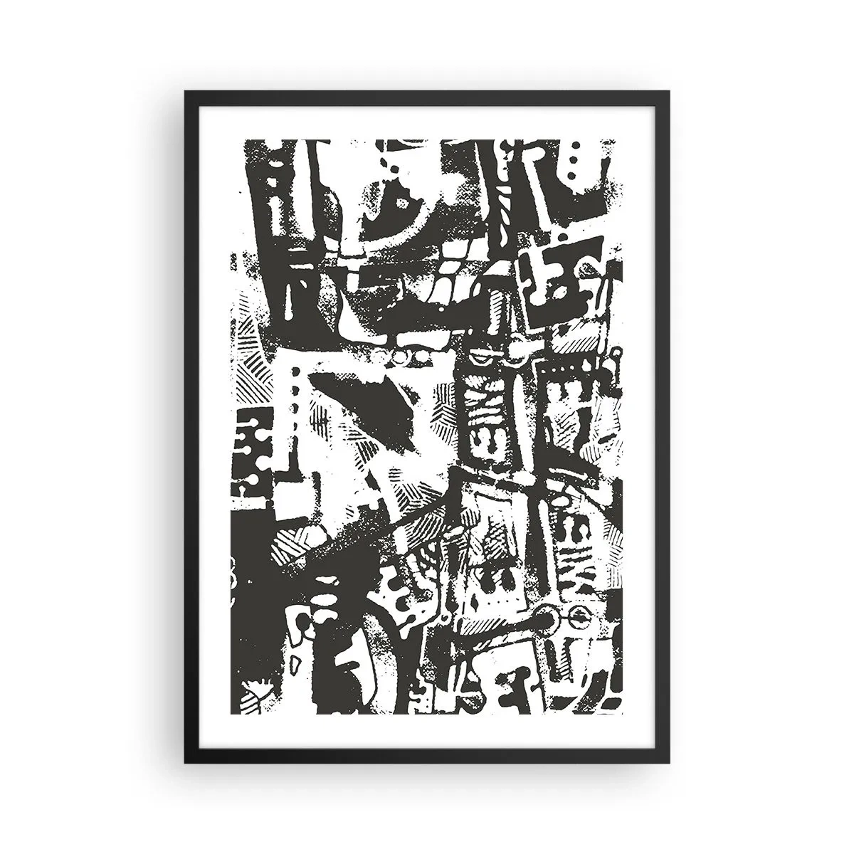Poster in cornice nera - Grafica astratta in bianco e nero con forme geometriche - 50x70cm - Ordine o caos? - Decorazione murale moderna per soggiorno e camera da letto ARTTOR