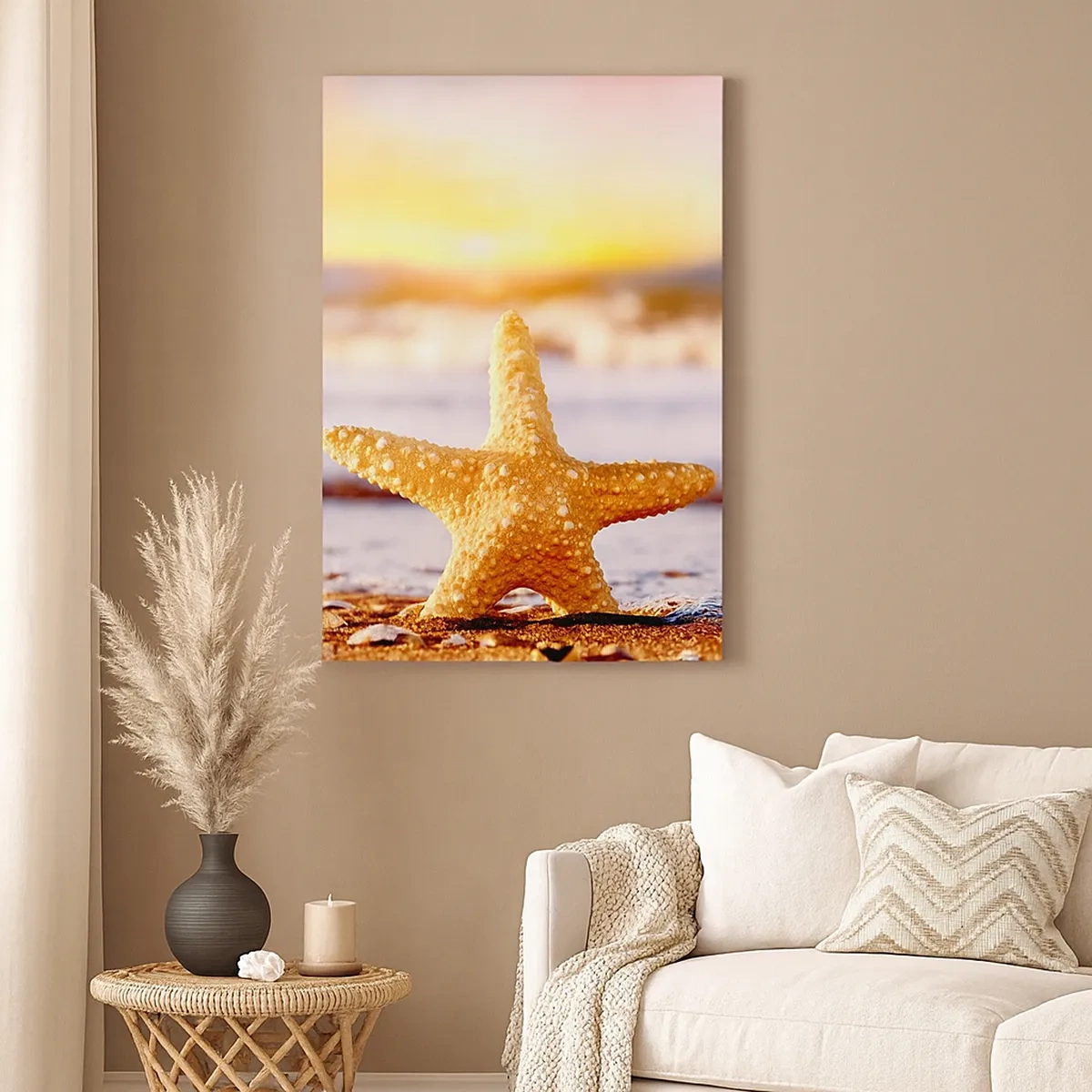 Quadro su tela - Stampe su Tela - Una stella marina su una spiaggia sabbiosa al chiarore del sole al tramonto - 50x70cm - Regalo del mare - Decorazione murale moderna per soggiorno e camera da letto ARTTOR