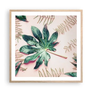 Poster in cornice rovere chiaro - Studio di verde su sfondo rosa - 60x60 cm