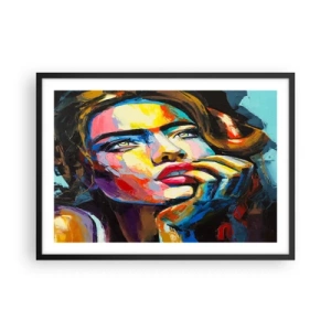 Poster in cornice nera - Ritratto colorato di una donna in stile espressionista - 70x50cm - I sogni come uccelli planano nel cielo - Decorazione murale moderna per soggiorno e camera da letto ARTTOR
