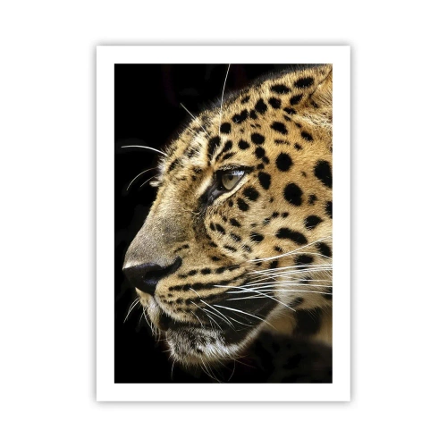 Poster - Profilo di un leopardo su sfondo scuro - 50x70cm - Calmo, concentrato, pronto - Decorazione murale moderna per soggiorno e camera da letto ARTTOR