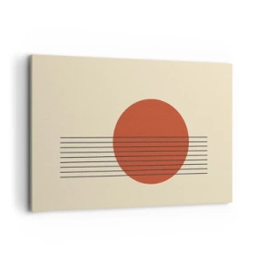 Quadro su tela - Stampe su Tela - Cerchio rosso astratto con linee su sfondo beige. - 120x80cm - Nel cerchio e oltre - Decorazione murale moderna per soggiorno e camera da letto ARTTOR