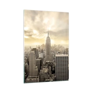 Quadro su vetro - Panorama della città con vista sull'Empire State Building - 80x120cm - New York in grigio - Decorazione murale moderna per soggiorno e camera da letto ARTTOR
