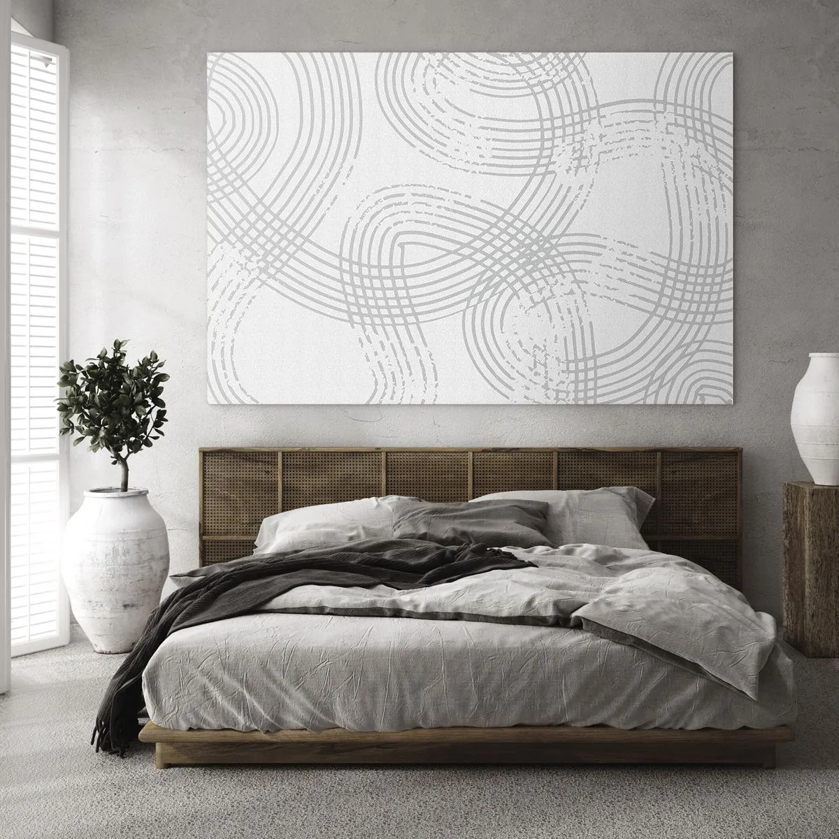 Quadro su vetro - Linee curve astratte in tonalità di grigio su bianco - 70x50cm - Non vi è una via diritta - Decorazione murale moderna per soggiorno e camera da letto ARTTOR