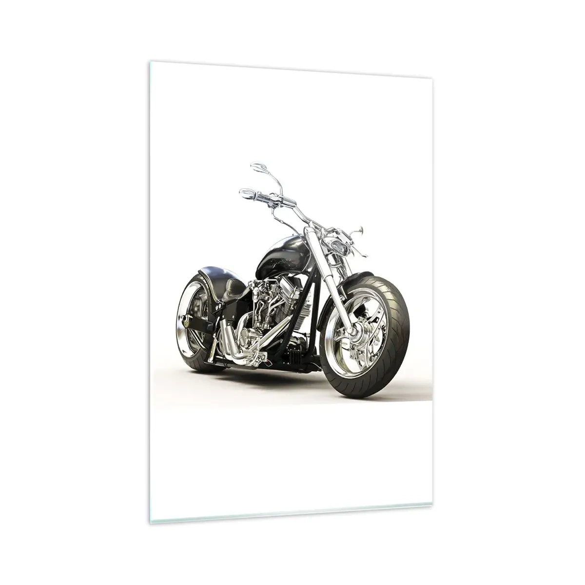 Quadro su vetro - Elegante motocicletta nera su sfondo bianco - 80x120cm - Potenza e carattere - Decorazione murale moderna per soggiorno e camera da letto ARTTOR