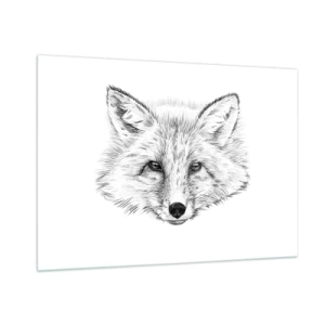 Quadro su vetro - Disegno di una testa di volpe su sfondo bianco - 100x70cm - Questi occhi possono mentire? - Decorazione murale moderna per soggiorno e camera da letto ARTTOR