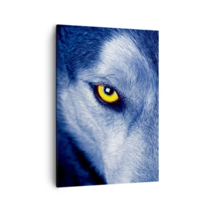 Quadro su tela - Stampe su Tela - Primo piano dello sguardo intenso di un lupo su uno sfondo scuro - 50x70cm - Sguardo ipnotico - Decorazione murale moderna per soggiorno e camera da letto ARTTOR