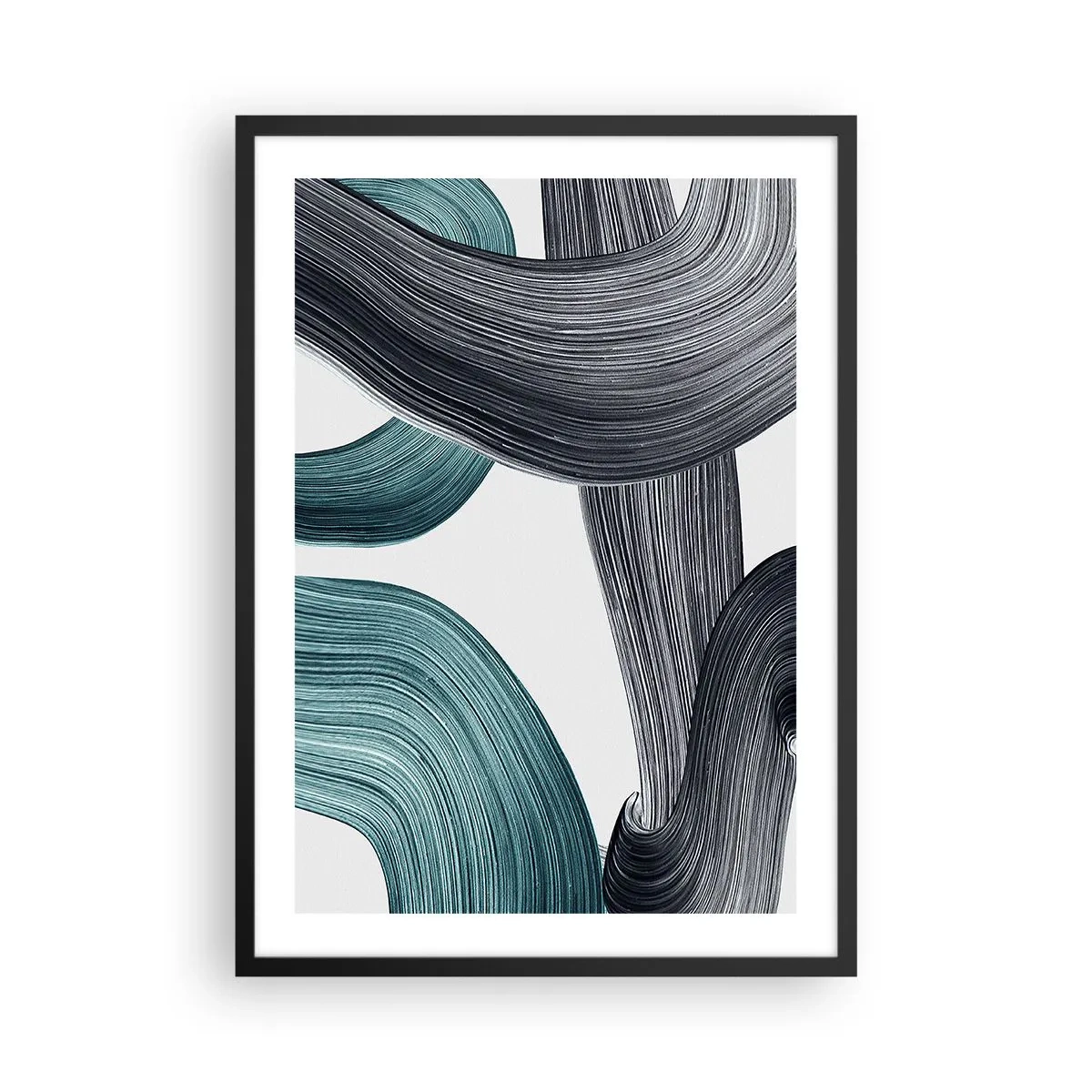 Poster in cornice nera - Pennellate dinamiche - 50x70cm - Tracce smeraldo e nero - Decorazione murale moderna per soggiorno e camera da letto ARTTOR