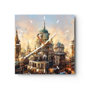 Orologio da parete - Orologio in Vetro - Torri architettoniche nei raggi del sole al tramonto - 30x30cm - La città delle città - Decorazione murale moderna per soggiorno e camera da letto ARTTOR