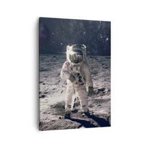 Quadro su tela - Stampe su Tela - Astronauta sulla superficie della Luna con la Terra sullo sfondo - 50x70cm - Saluti dalla luna - Decorazione murale moderna per soggiorno e camera da letto ARTTOR