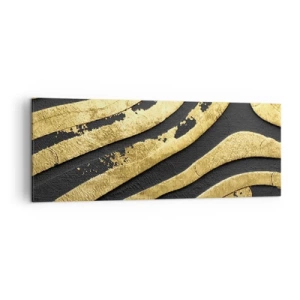 Quadro su tela - Stampe su Tela - Onde astratte dorate su sfondo nero - 140x50cm - Tutto scorre - Decorazione murale moderna per soggiorno e camera da letto ARTTOR