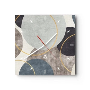 Orologio da parete - Orologio in Vetro - Cerchi geometrici nelle tonalità del grigio, blu e oro - 30x30cm - Un cerchio dietro l'altro - Decorazione murale moderna per soggiorno e camera da letto ARTTOR