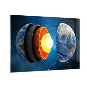 Quadro su vetro - Una sezione trasversale della Terra che mostra i suoi strati sullo sfondo dello spazio. - 100x70cm - Viaggio al centro della terra - Decorazione murale moderna per soggiorno e camera da letto ARTTOR