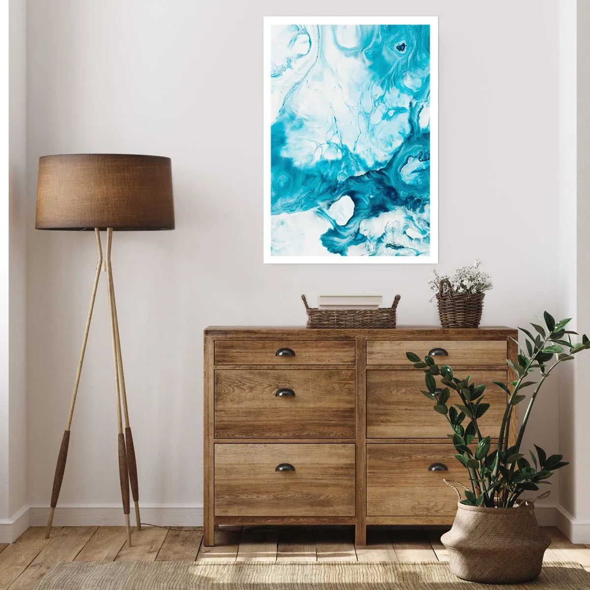 Poster - Composizione astratta nei toni del blu e del bianco - 50x70cm - Concerto di blu - Decorazione murale moderna per soggiorno e camera da letto ARTTOR