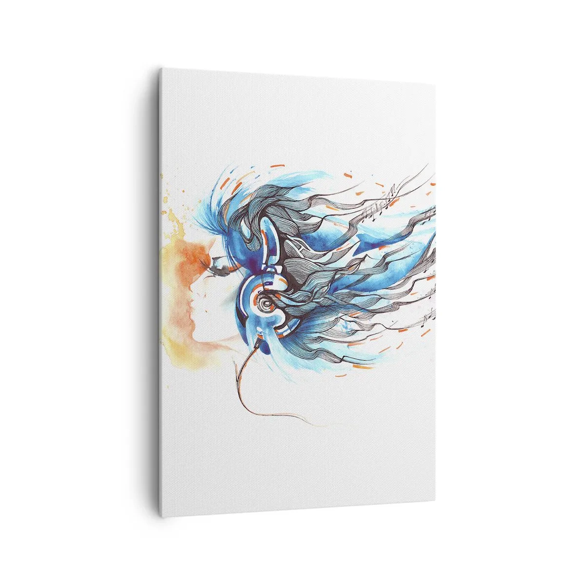 Quadro su tela - Stampe su Tela - Grafica artistica di una donna che indossa cuffie con accenti musicali - 70x100cm - Che suoni la musica - Decorazione murale moderna per soggiorno e camera da letto ARTTOR