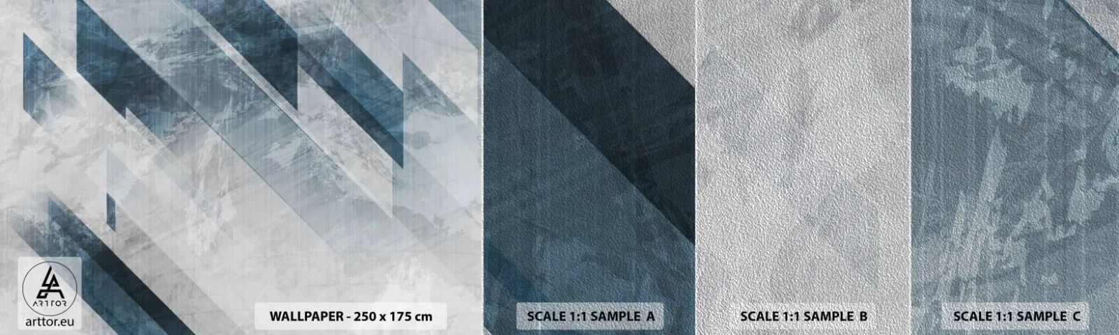 Campione di Fotomurale Premium Sand - Composizione spaziale: movimento in grigio - Astrazione, Pezzo, Modello moderno - 100x30 cm