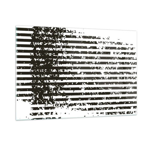 Quadro su vetro - Linee orizzontali in bianco e nero con effetti di rumore e abrasione - 120x80cm - Ritmo e rumore - Decorazione murale moderna per soggiorno e camera da letto ARTTOR
