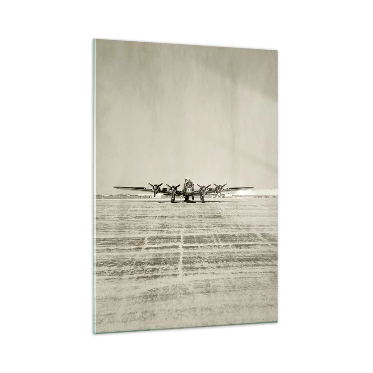 Quadro su vetro - Aereo storico all'aeroporto in stile seppia - 50x70cm - Pronto come sempre - Decorazione murale moderna per soggiorno e camera da letto ARTTOR