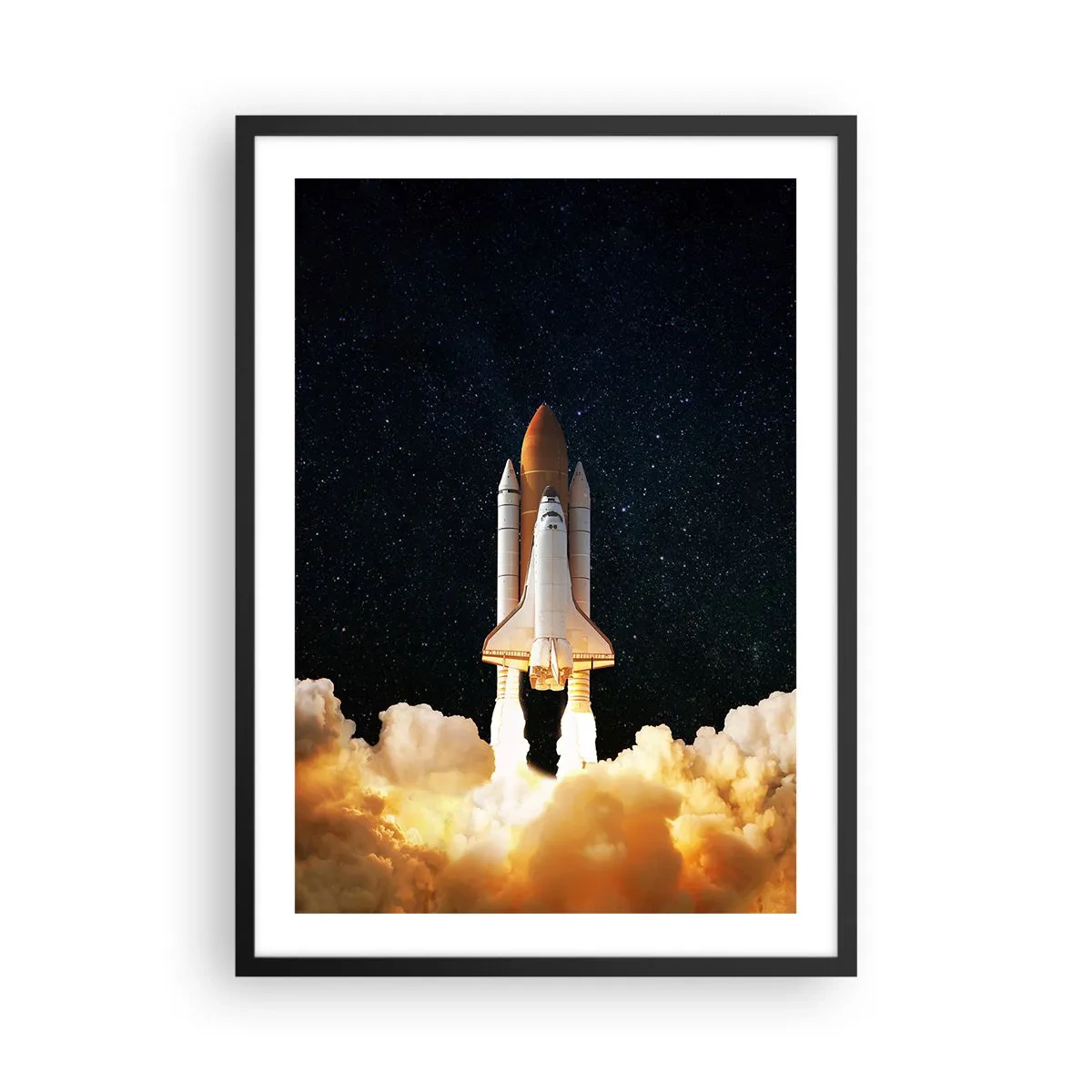 Poster in cornice nera - Uno space shuttle in decollo contro un cielo stellato - 50x70cm - Ad astra! - Decorazione murale moderna per soggiorno e camera da letto ARTTOR