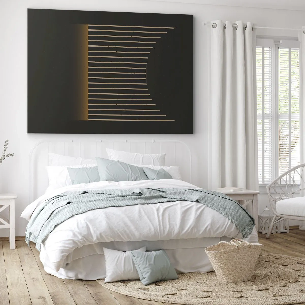Quadro su tela - Stampe su Tela - Motivo geometrico a strisce su sfondo scuro - 70x50cm - Esaminare l'oscurità - Decorazione murale moderna per soggiorno e camera da letto ARTTOR