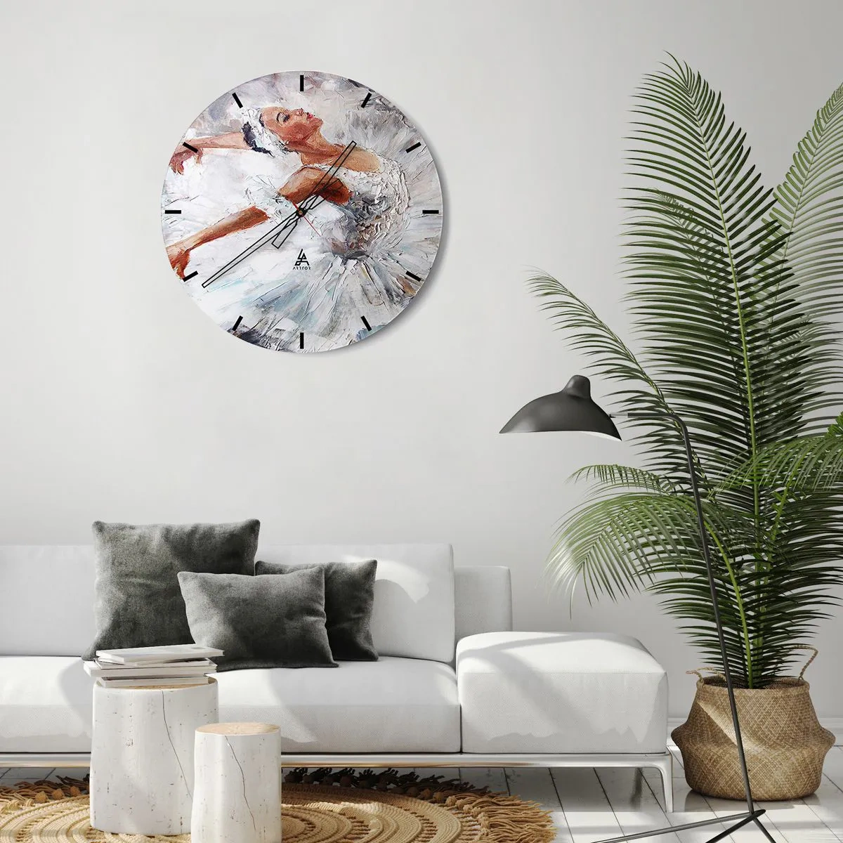Orologio da parete - Orologio in Vetro - Una ballerina in un abito bianco in stile impressionista - 30x30cm - Delicata e leggera come il tulle - Decorazione murale moderna per soggiorno, cucina e camera da letto ARTTOR